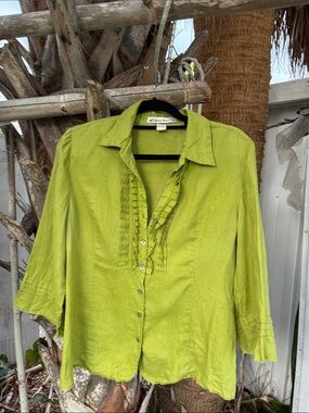 david brooks Lime Green Ruffled Button-Front Women's Shirt